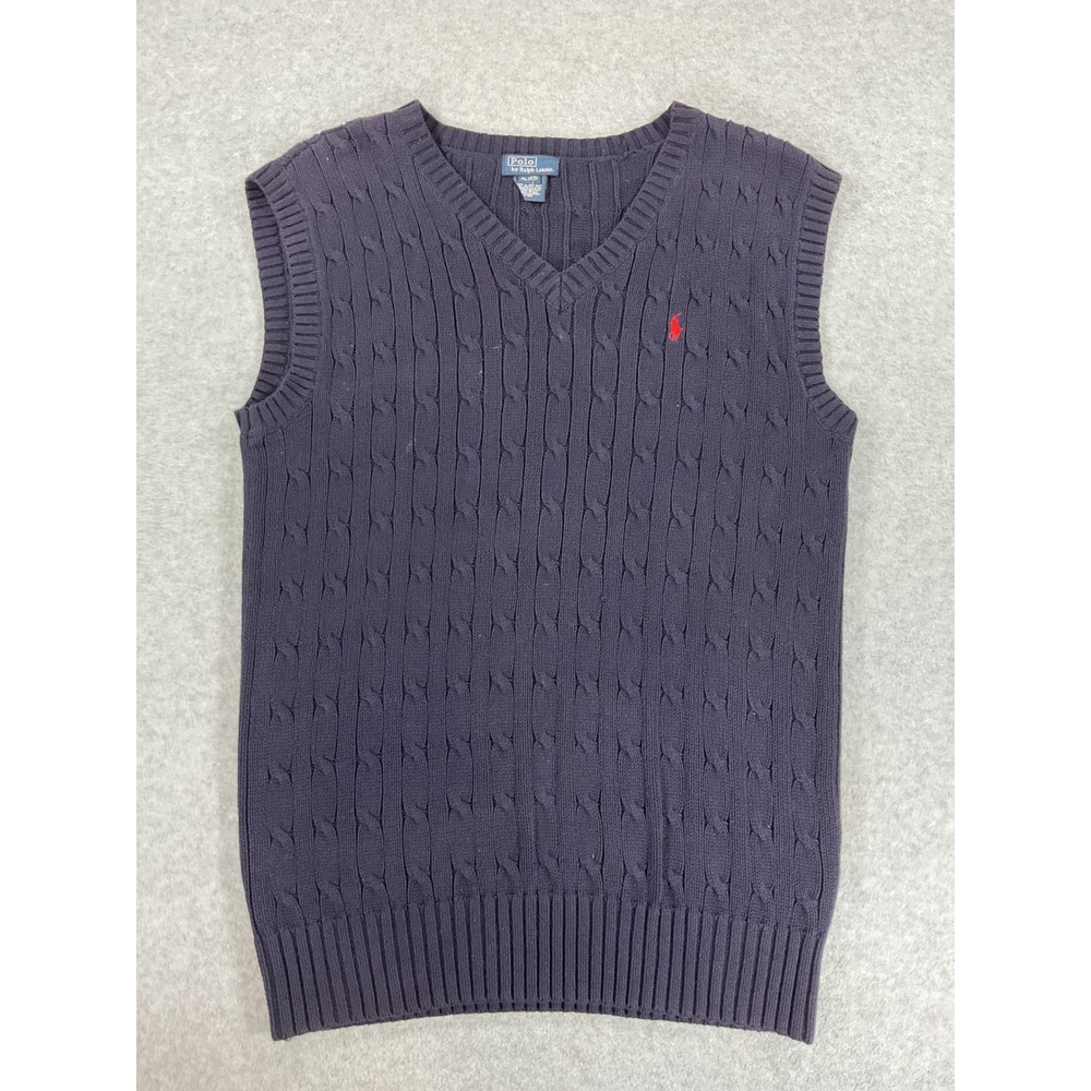 Polo Ralph Lauren Sweater Vest Mens XL Blue Cable Knit V-Neck Pony 3160